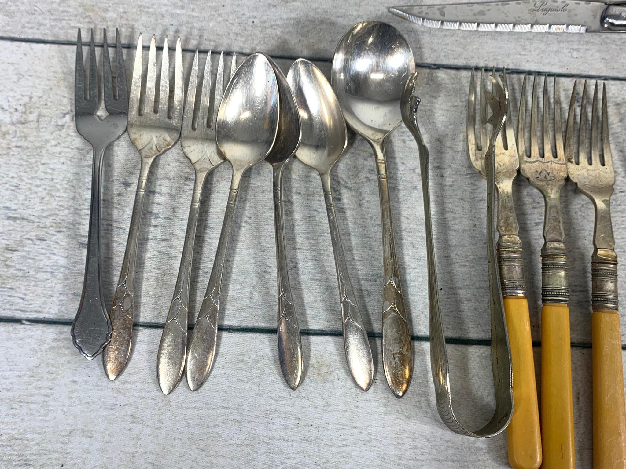 Group of Antique Flatware and Group of Antique Tins