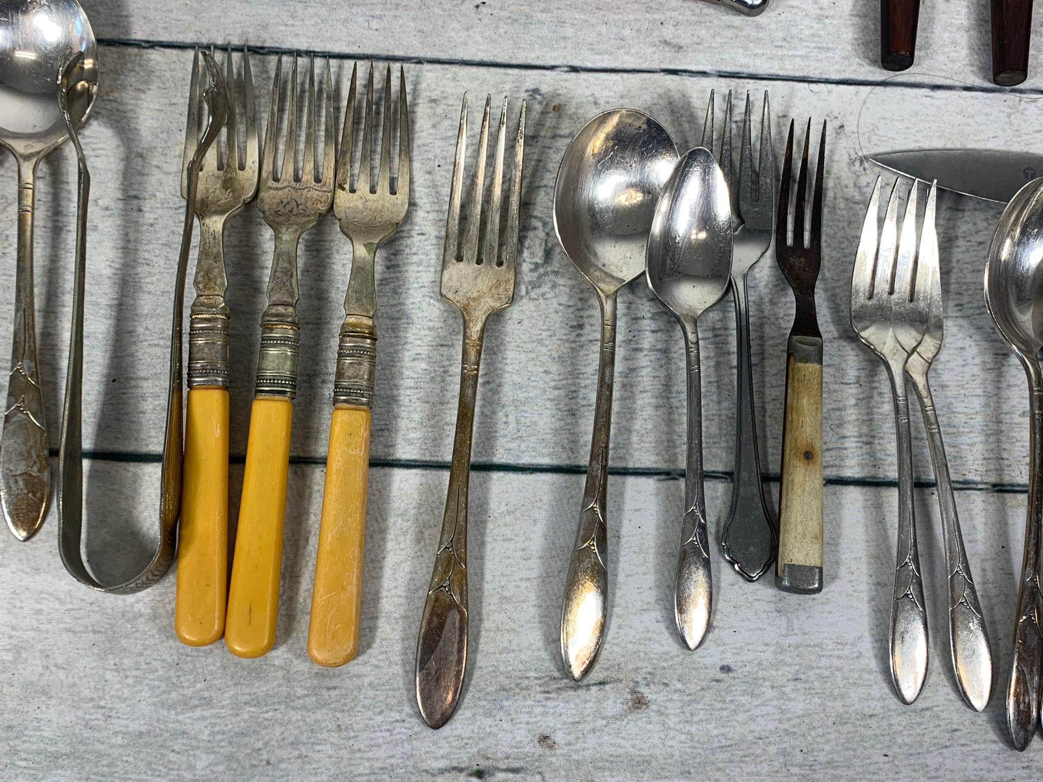 Group of Antique Flatware and Group of Antique Tins