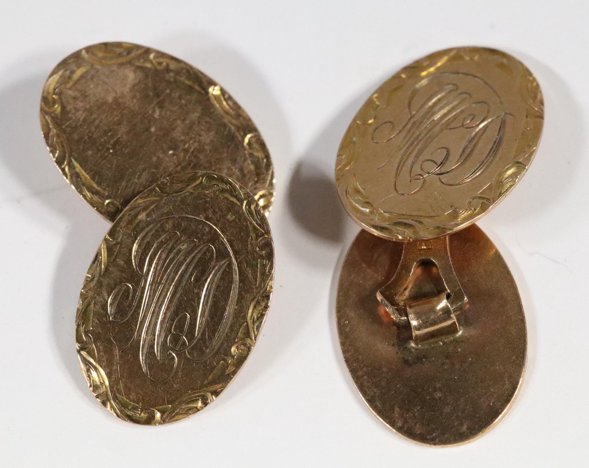 Pair of 10k Gold Victorian Cufflinks Engraved 6.50 grams