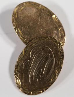 Pair of 10k Gold Victorian Cufflinks Engraved 6.50 grams