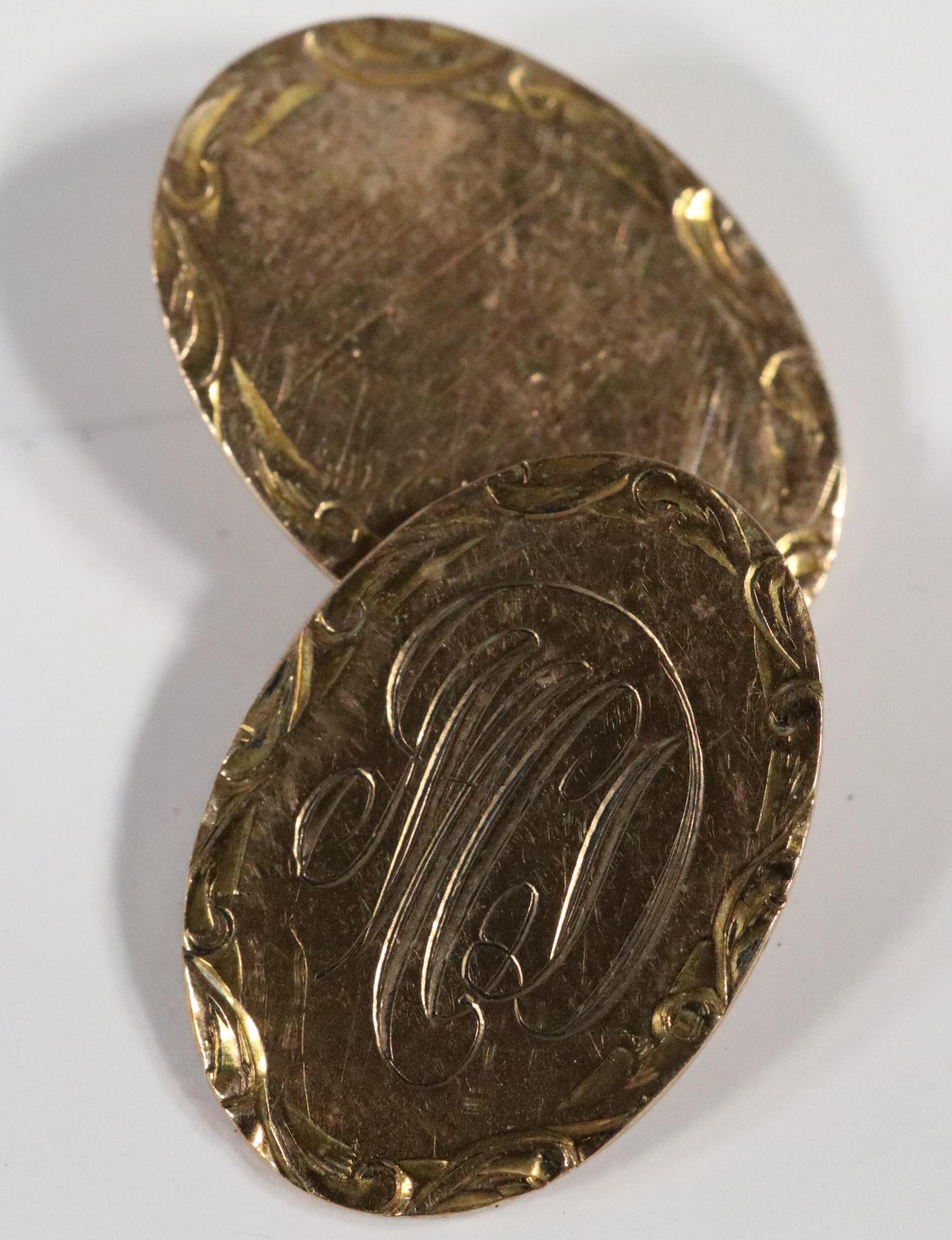 Pair of 10k Gold Victorian Cufflinks Engraved 6.50 grams