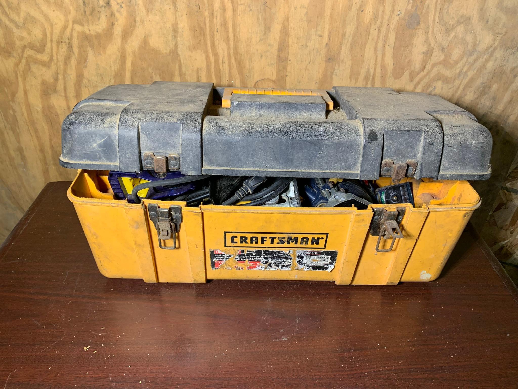Craftsman Toolbox with 750 Watt Plunge Router and DeWalt Model DW670 Trim Router and more.