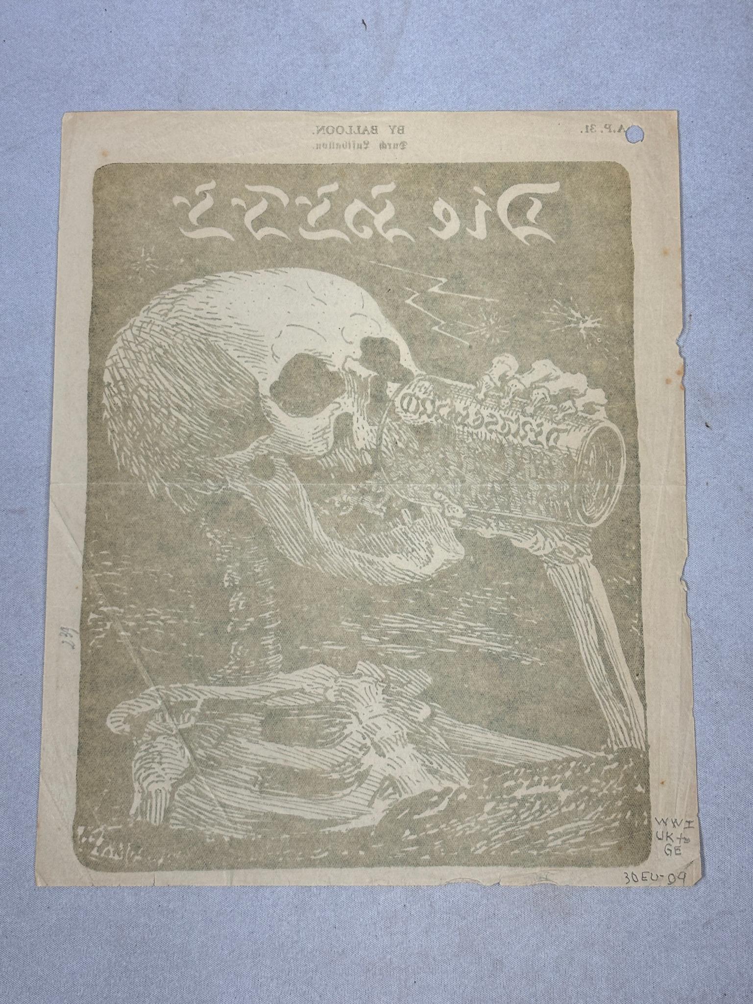 WWI British Propaganda Leaflet Dropped by Balloon on German Troops