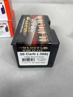 Four Full Boxes, One Opened 30 Cal Bullets for Reloading