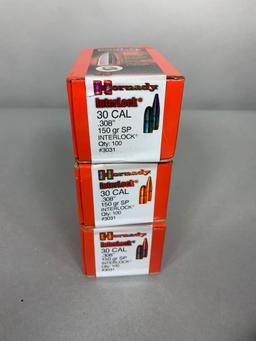 Four Full Boxes, One Opened 30 Cal Bullets for Reloading