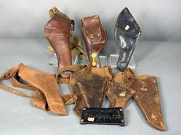 Group Lot Early Western Holsters Tooled Leather Some Signed