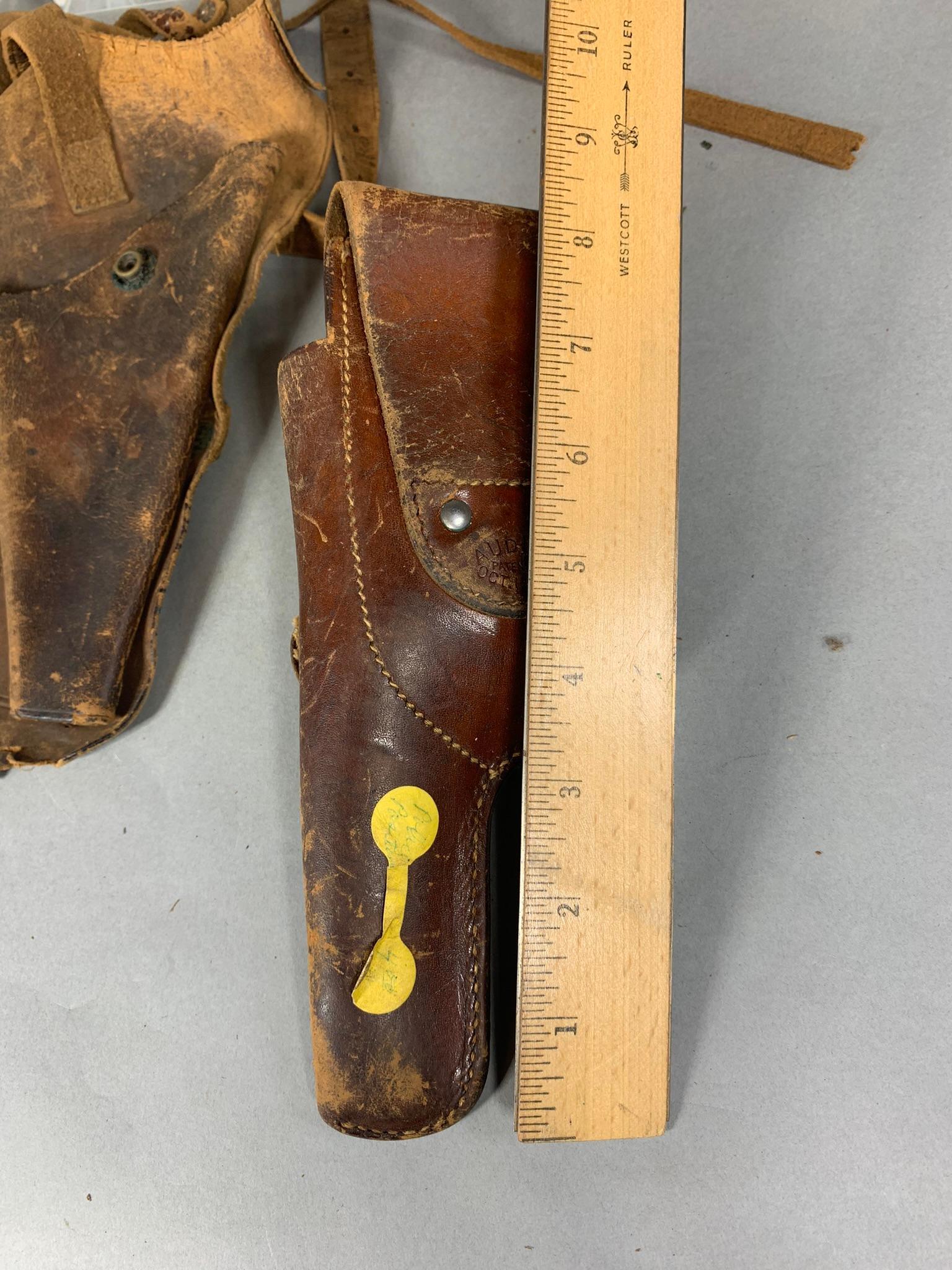 Group Lot Early Western Holsters Tooled Leather Some Signed