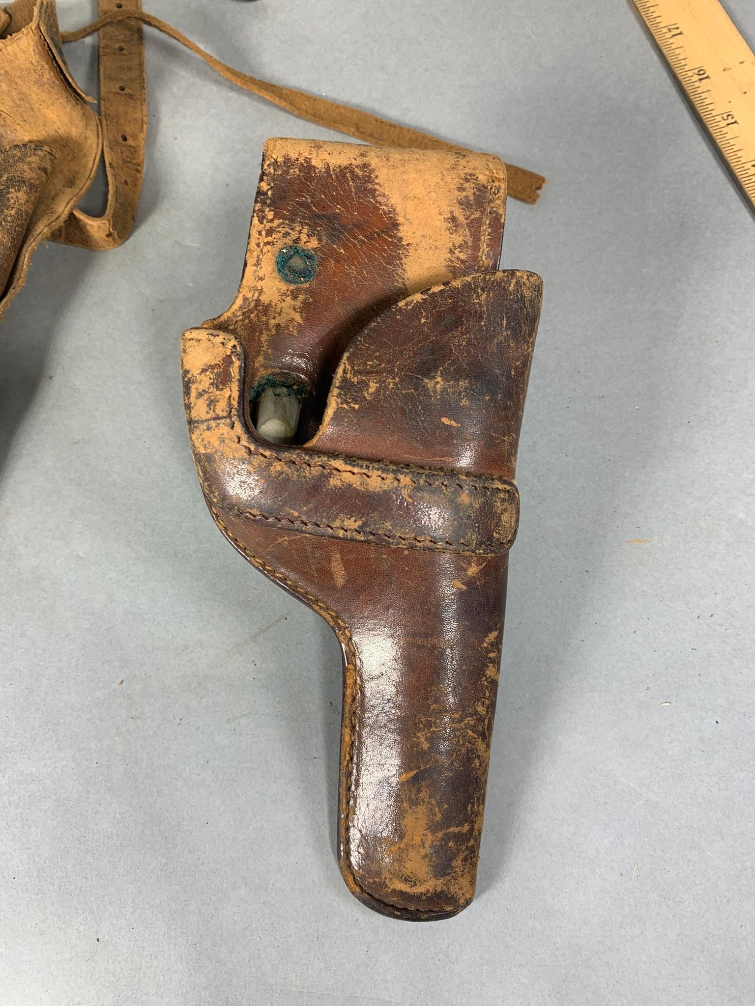 Group Lot Early Western Holsters Tooled Leather Some Signed