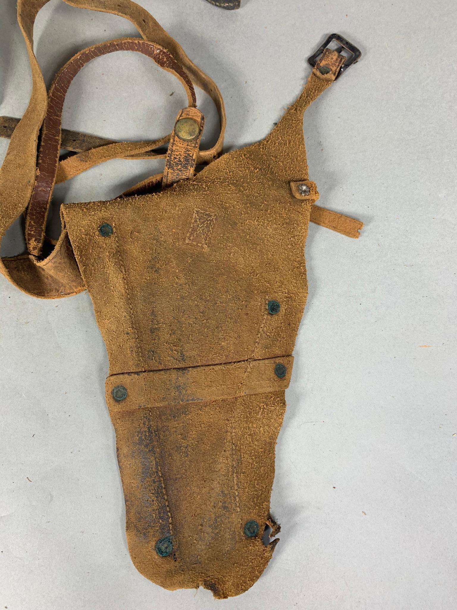 Group Lot Early Western Holsters Tooled Leather Some Signed