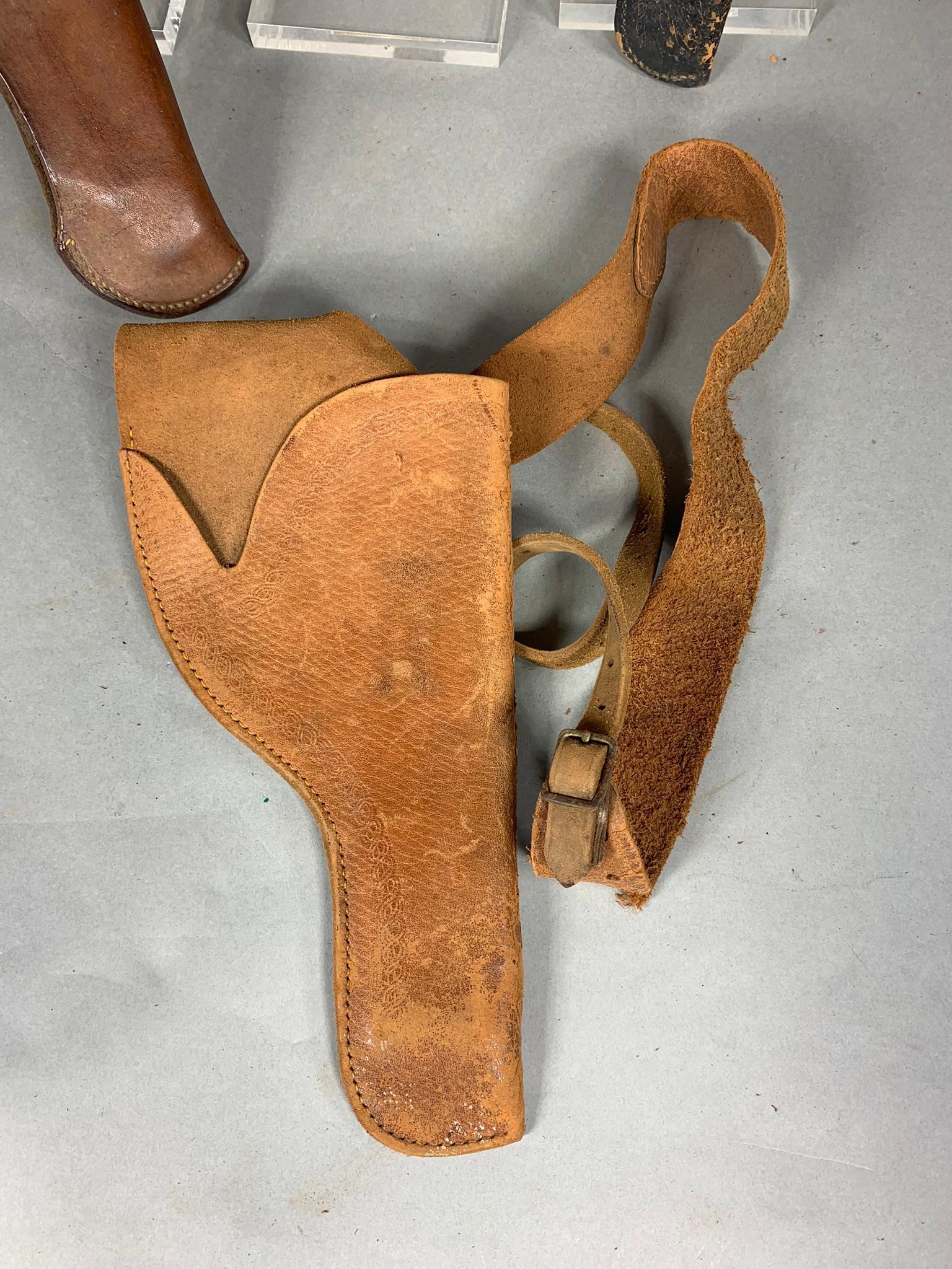 Group Lot Early Western Holsters Tooled Leather Some Signed