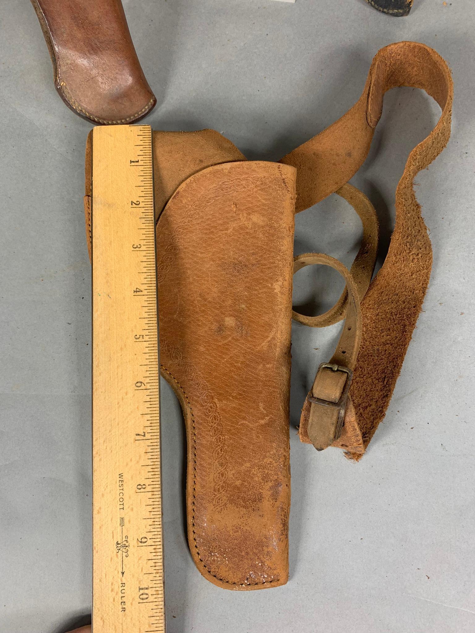 Group Lot Early Western Holsters Tooled Leather Some Signed