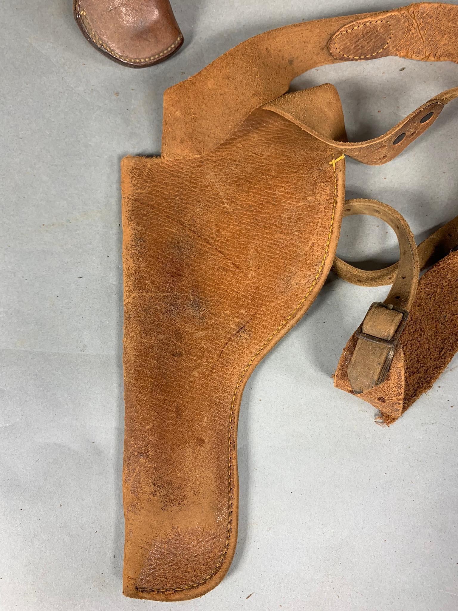 Group Lot Early Western Holsters Tooled Leather Some Signed