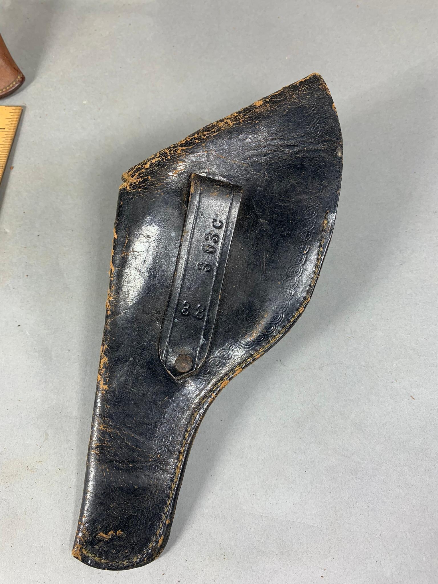 Group Lot Early Western Holsters Tooled Leather Some Signed