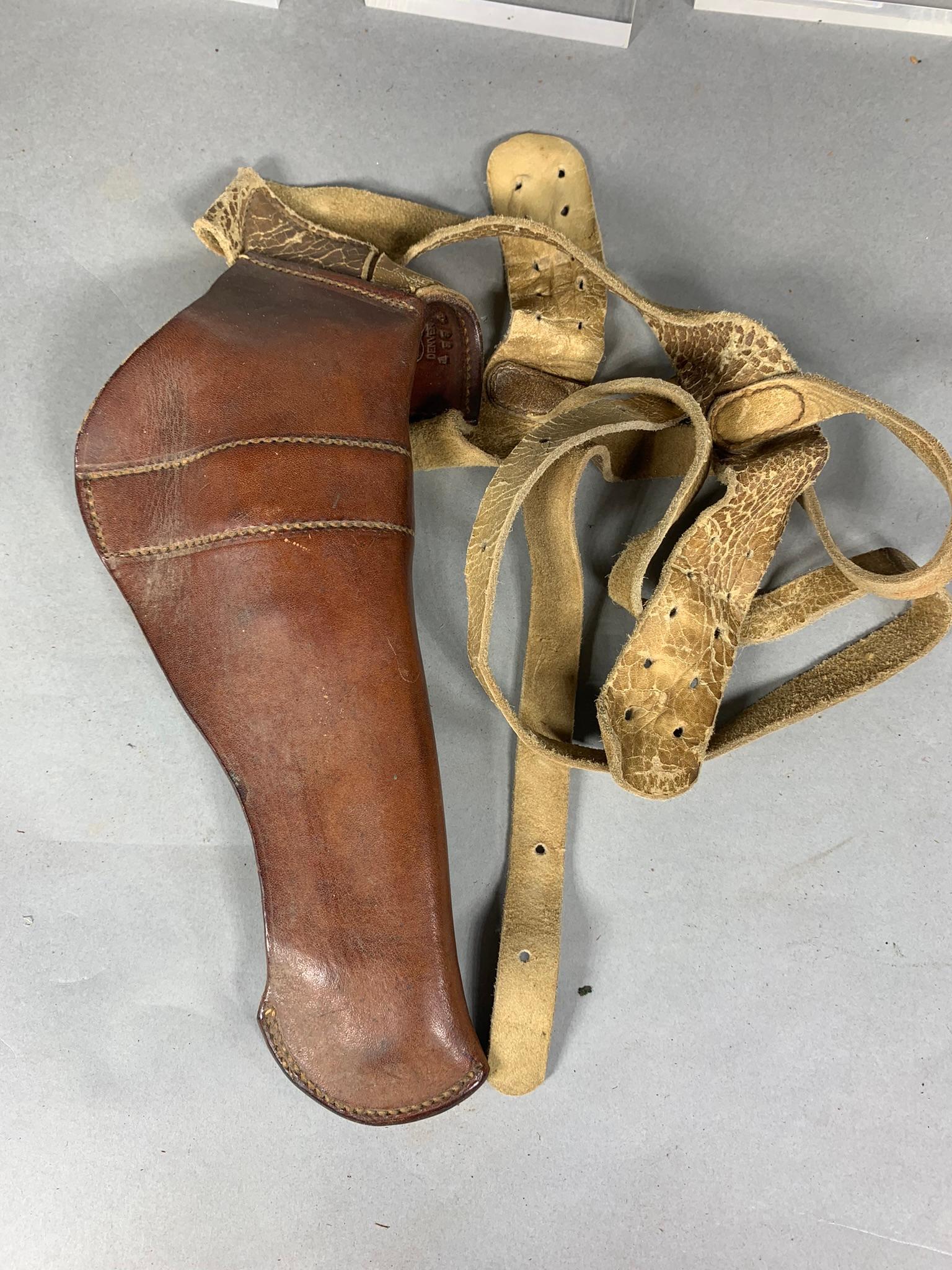 Group Lot Early Western Holsters Tooled Leather Some Signed