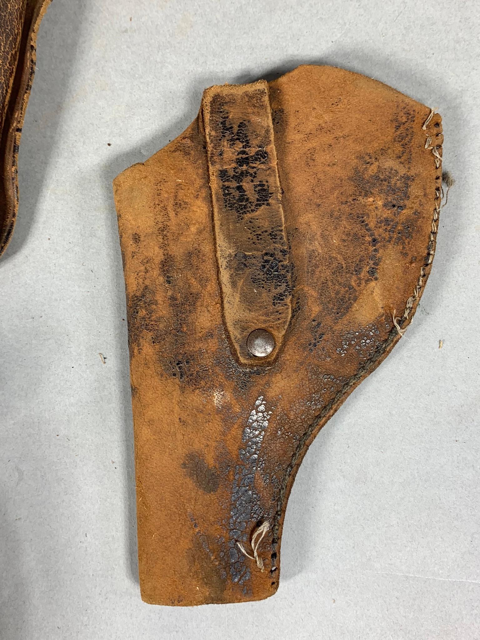 Group Lot Early Western Holsters Tooled Leather Some Signed