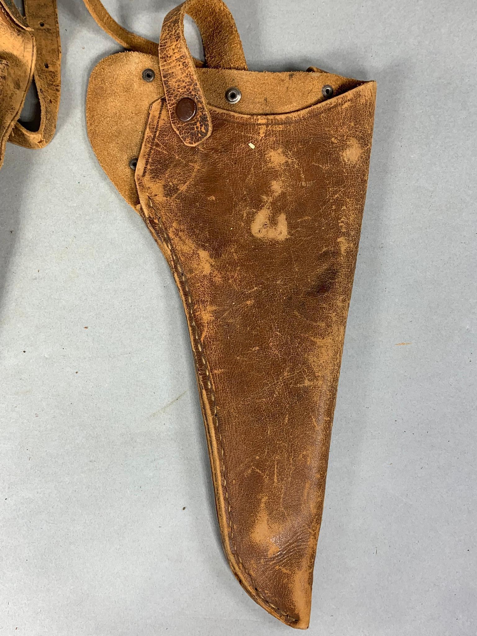 Group Lot Early Western Holsters Tooled Leather Some Signed