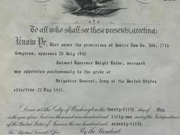 Korean War Colonel Laurence K. Ladue Posthumous Certificate of Promotion to Brigadier General