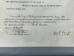 Korean War Colonel Laurence K. Ladue Posthumous Certificate of Promotion to Brigadier General