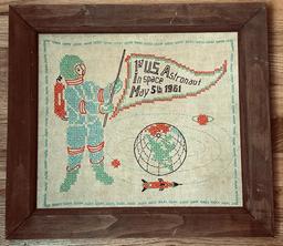 1961 Folk Art Sampler "1st U.S. Astronaut in Space May 5th 1961"