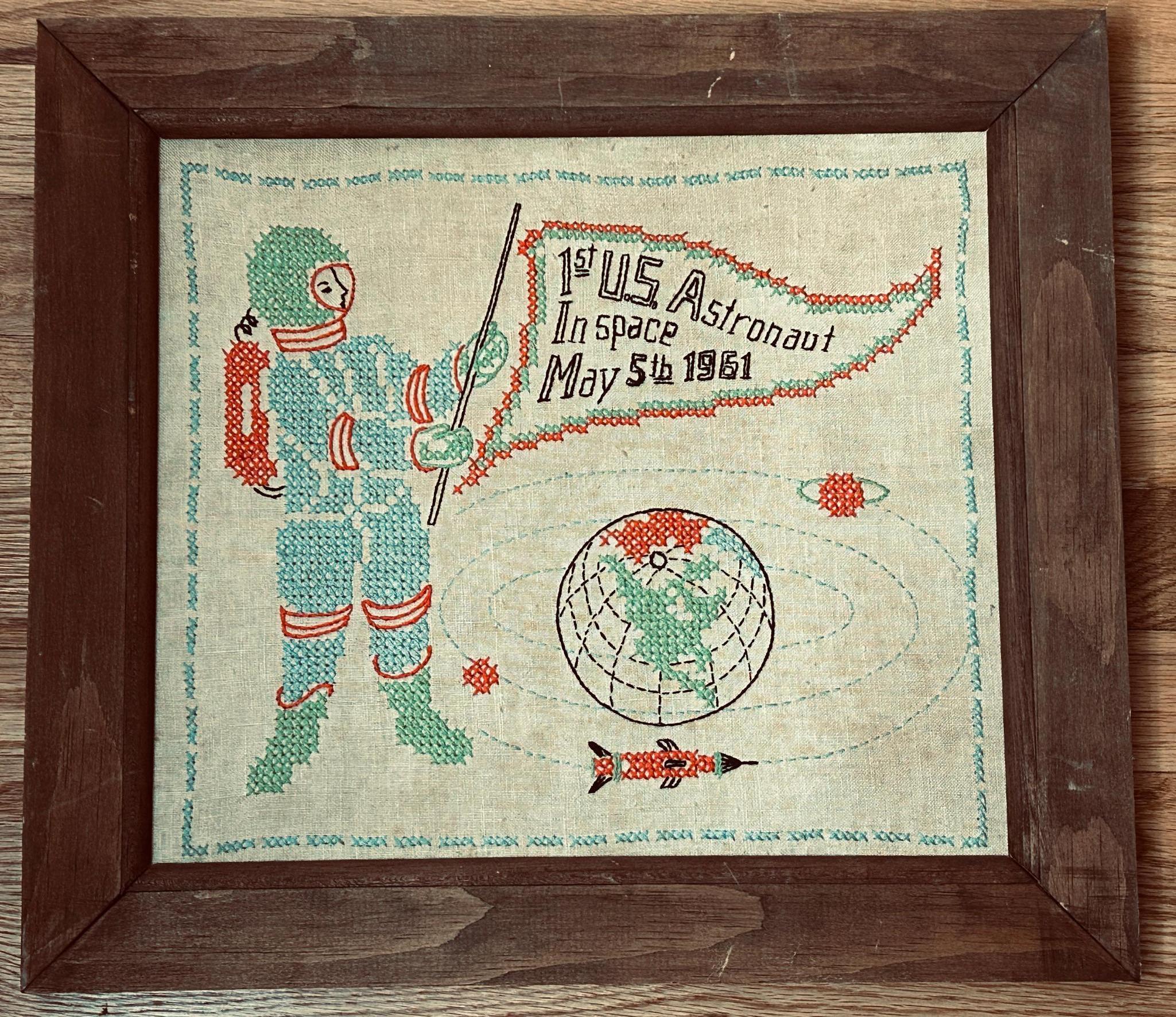 1961 Folk Art Sampler "1st U.S. Astronaut in Space May 5th 1961"