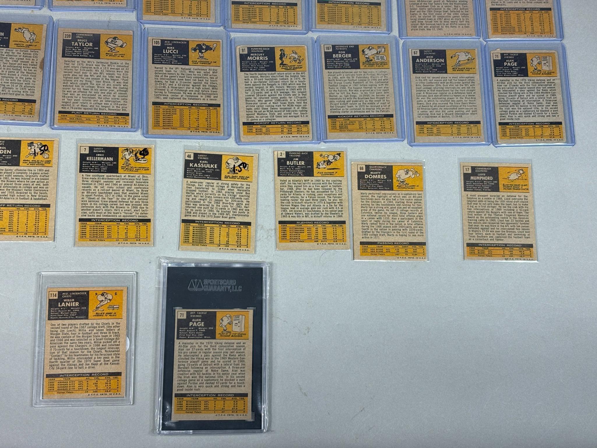 Group of 39 1971 Topps Football Cards Featuring Graded Alan Page