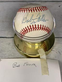 Vintage Bob Feller Autographed Baseball Official Rawlings Ball With Display Stand