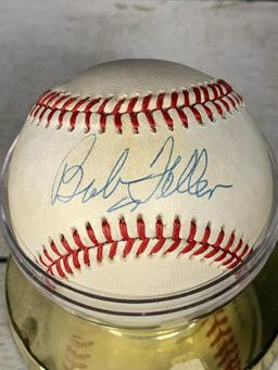Vintage Bob Feller Autographed Baseball Official Rawlings Ball With Display Stand