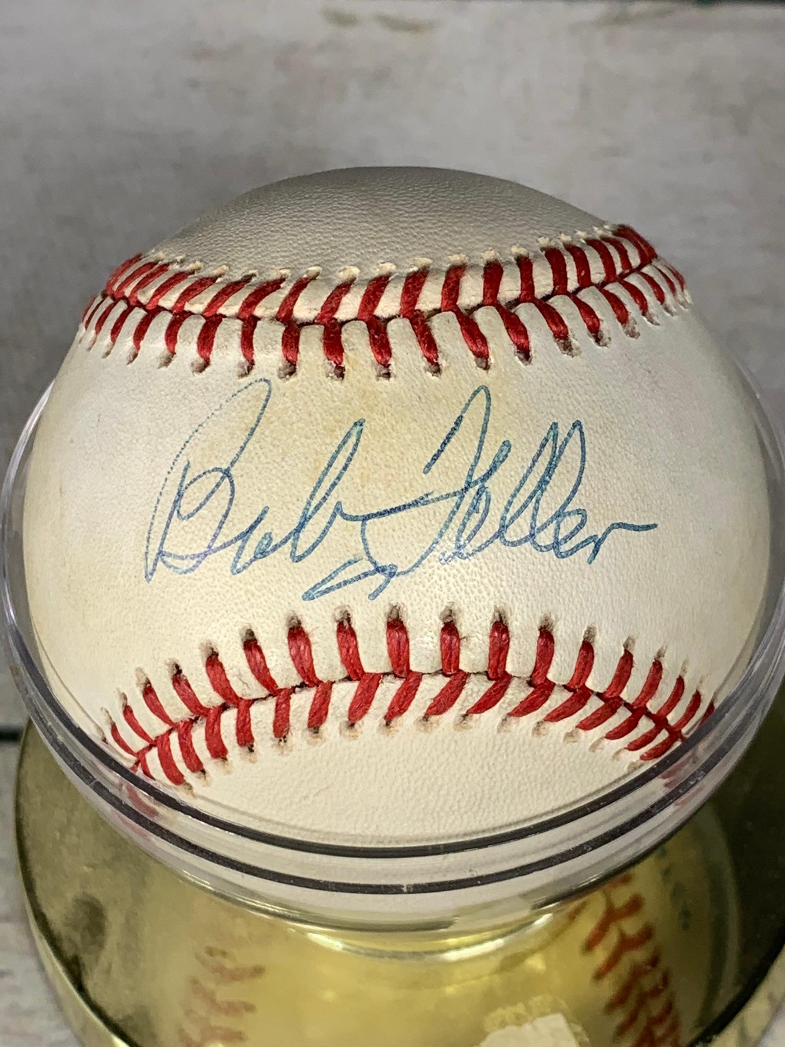 Vintage Bob Feller Autographed Baseball Official Rawlings Ball With Display Stand