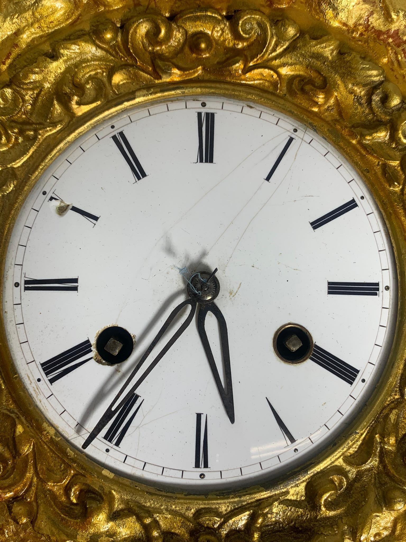 Gilt Cast Iron, Porcelain Face European Clock