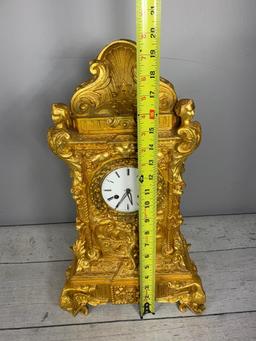 Gilt Cast Iron, Porcelain Face European Clock