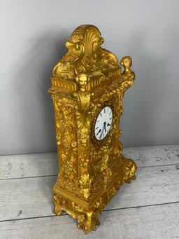 Gilt Cast Iron, Porcelain Face European Clock