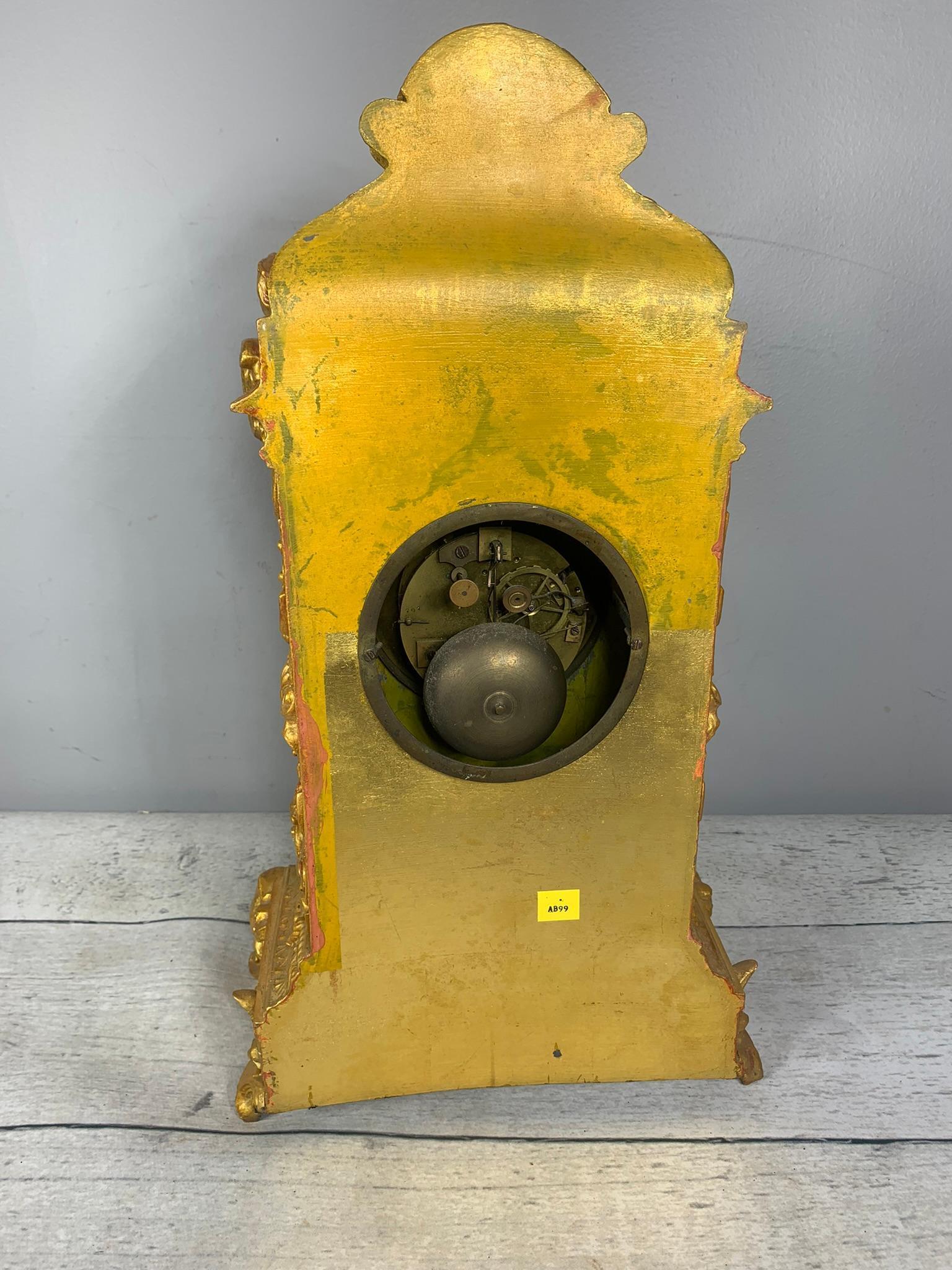 Gilt Cast Iron, Porcelain Face European Clock