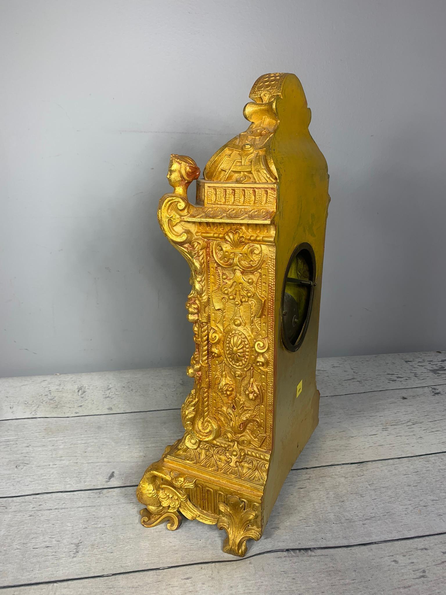 Gilt Cast Iron, Porcelain Face European Clock