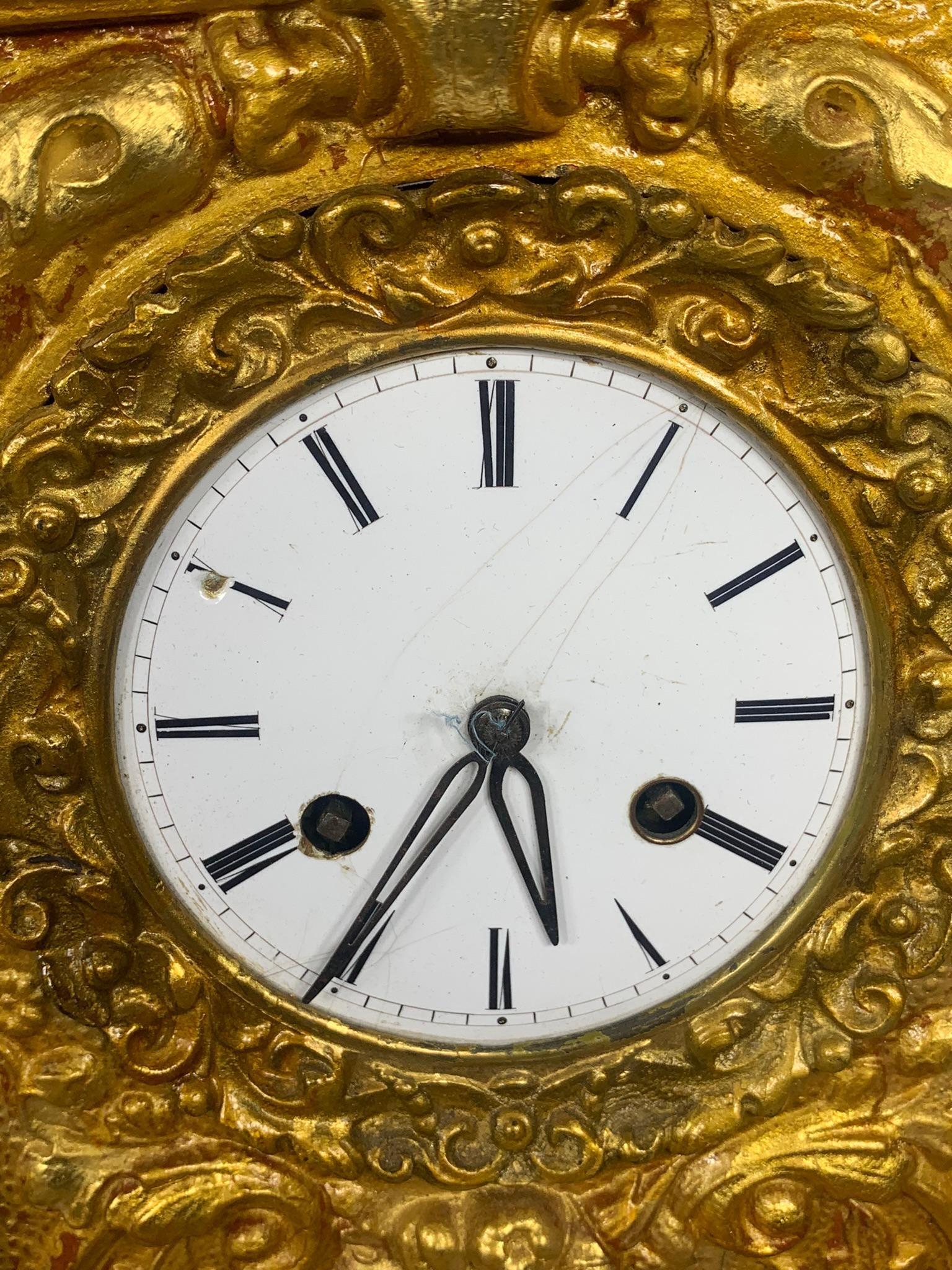 Gilt Cast Iron, Porcelain Face European Clock