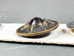 Set of Five antique Metal Buttons with Faceted Glass Insets