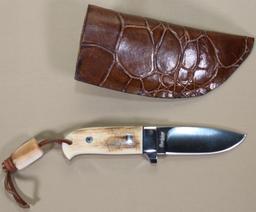 Bardsley custom fixed blade knife approx. 3.25",blade in elephant hide sheath