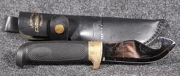 J. Marttiini Finland 4.25" approx. gut hook fixed blade in leather sheath
