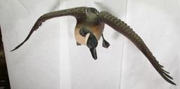 full size, life like Ted Hanks 1978 wood carved Canadian Goose in flight