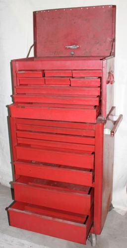 older Snap-On tool chest on rolling chest base,