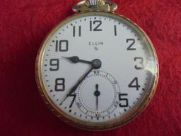 OLD ELGIN NATIONAL POCKET WATCH WITH A 17 JEWEL MOVEMENT-CLEAN AND RUNS-10K ROLLED GOLD PLATE  CASE