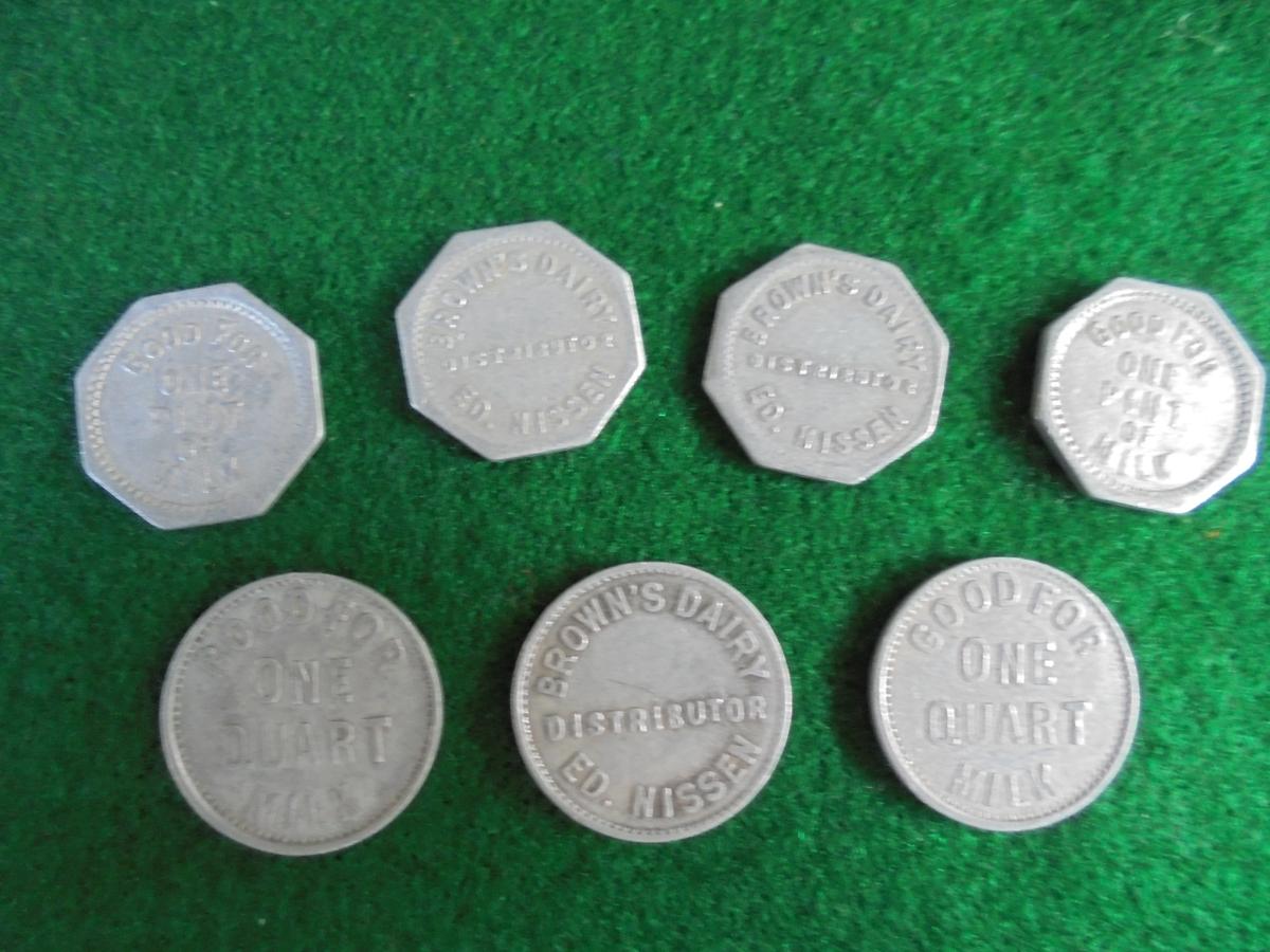 (7) OLD DAIRY TOKENS FOR FREE MILK-STANTON NEBRASKA DAIRY