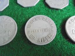 (7) OLD DAIRY TOKENS FOR FREE MILK-STANTON NEBRASKA DAIRY