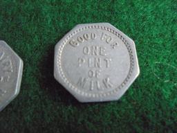 (7) OLD DAIRY TOKENS FOR FREE MILK-STANTON NEBRASKA DAIRY