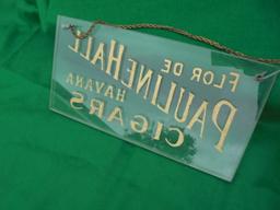 ANTIQUE GLASS "PAULINE HALL CIGARS" SIGN FROM CIGAR SHOP-QUITE HEAVY