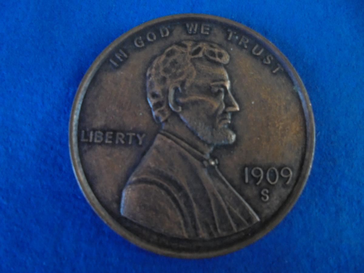 OLD "1909-S" PAPER WEIGHT PENNY-3 INCHES ACROSS-NICE DETAIL