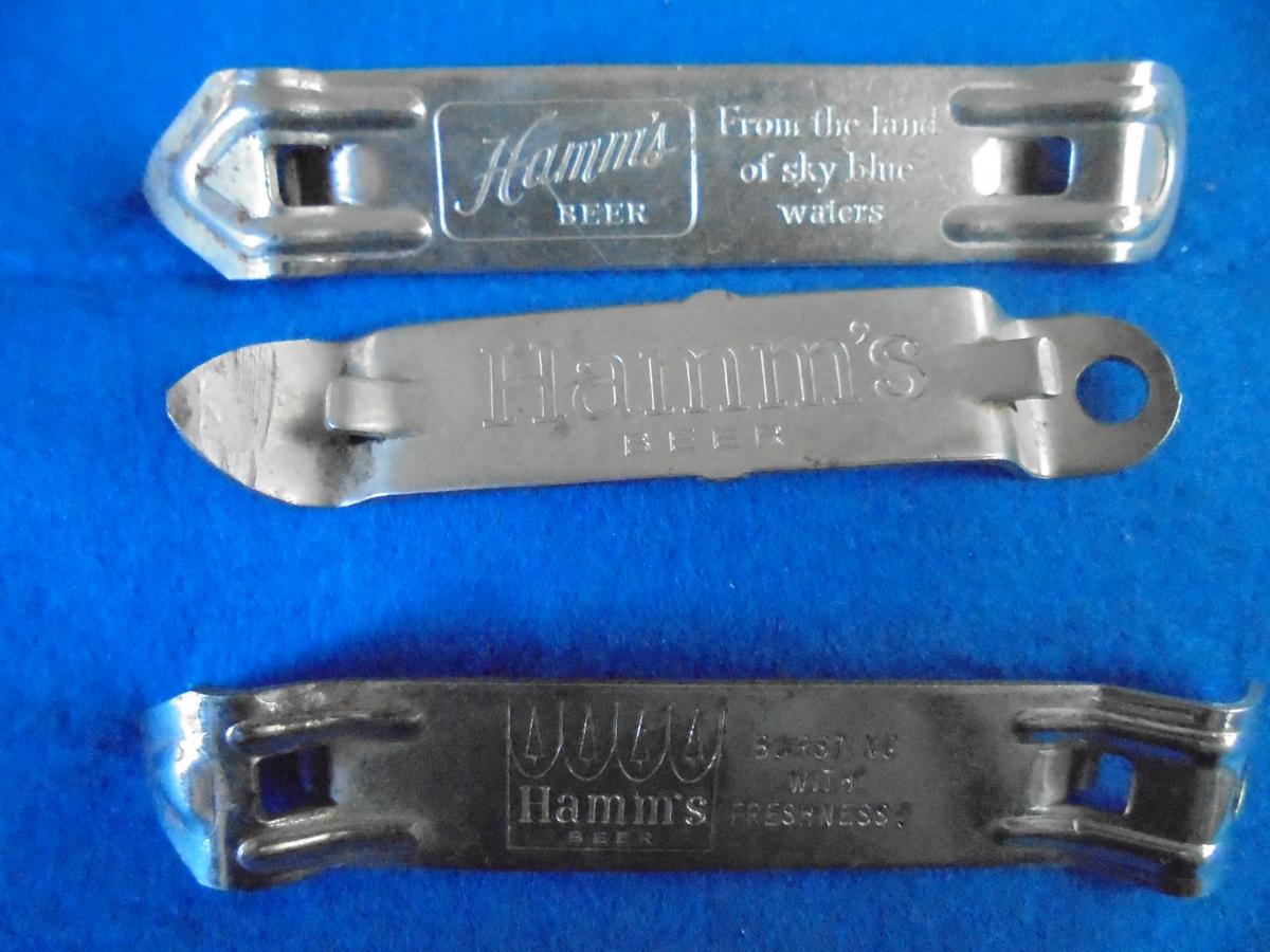 3 OLD HAMM'S BEER CAN OPENERS-ONE OF INTEREST MADE FOR "NEW ALUMINUM TOP CANS"