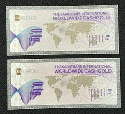 (2) KARATBARS "CASHGOLD" 1/10 GRAM GOLD BARS