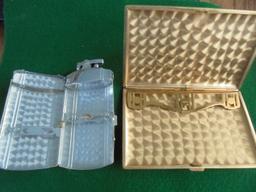 TWO VINTAGE CIGARETTE CASES; ONE WITH LIGHTER IN A DECO STYLE