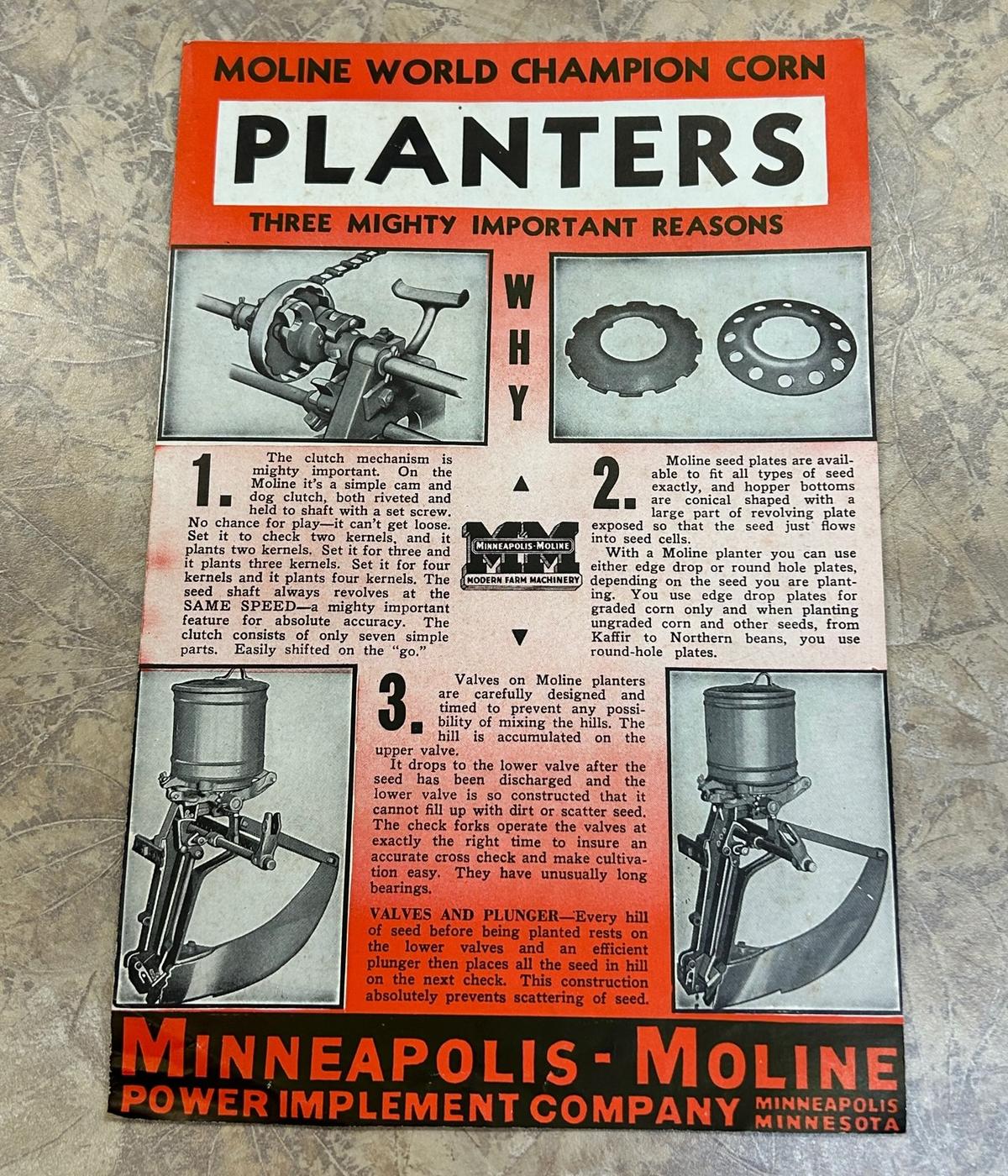 MINNEAPOLIS-MOLINE "WORLD CHAMPION CORN PLANTERS" - ADVERTISING FOLDOUT POSTER