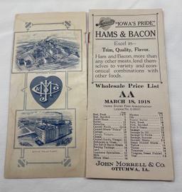 1918 MORRELL'S IOWA PRIDE - MEAT PRICE PAMPHLET